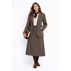 vintage 70s 2 PIECE WOOL TWEED SKIRT SUIT herringbone tailored collegiate 10